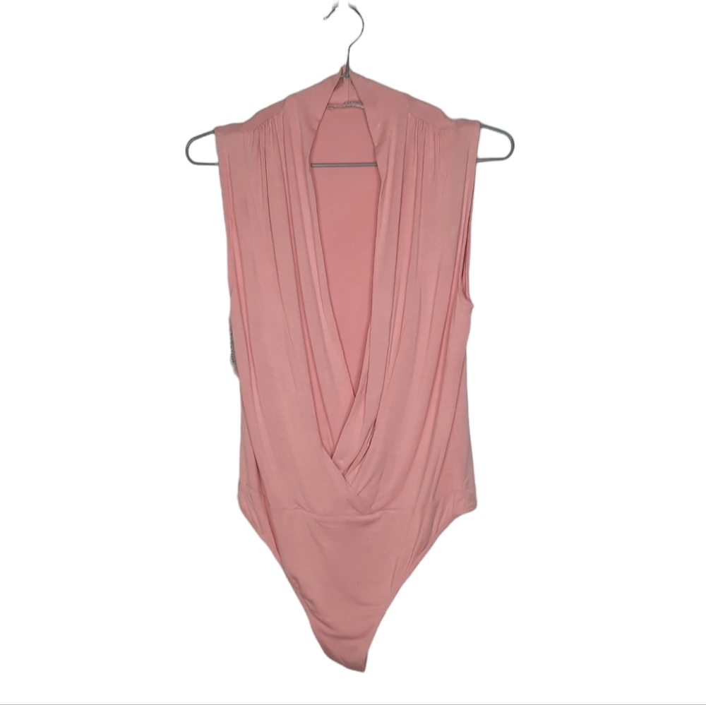 Babaton Pink Drape Front Bodysuit